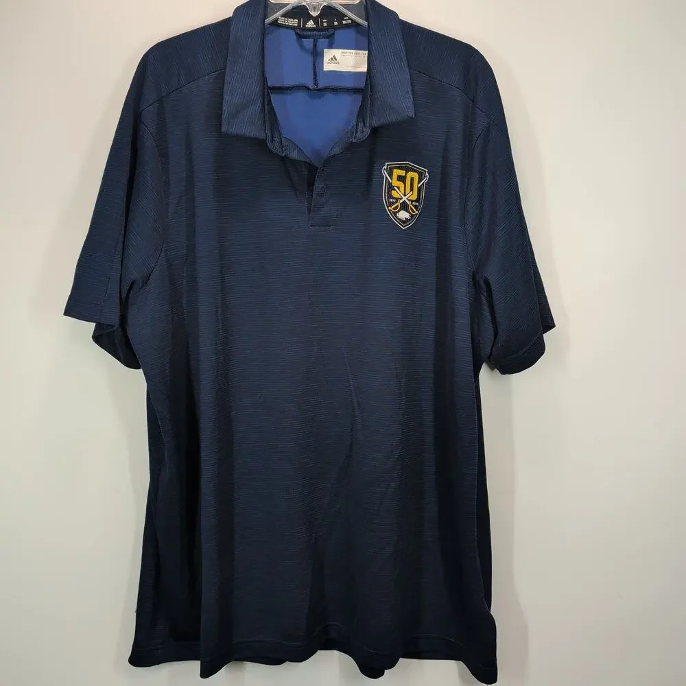 Adidas Buffalo Sabres 50th Anniversary Polo Shirt Men's 2XL Navy Blue